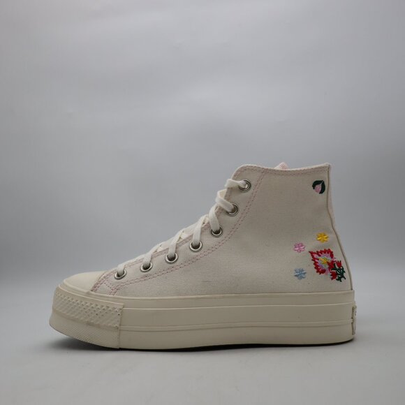 Converse All Star Hi Lift Women’s Size 8 Casual Shoe White Egret Pink Flower - Picture 4 of 11